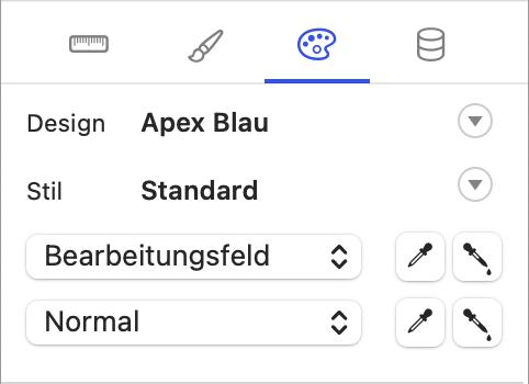 Bereich „Inspektor“ mit den Registern „Position“, „Stile“, „Darstellung“ und „Daten“ in Windows