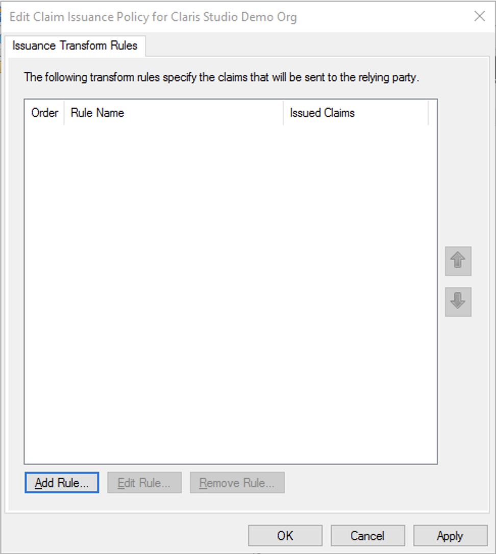 Active Directory-Verbunddienste, Vertrauensassistent der vertrauenden Seite, Anspruchsaustellungsrichtlinie bearbeiten, Regel hinzufügen