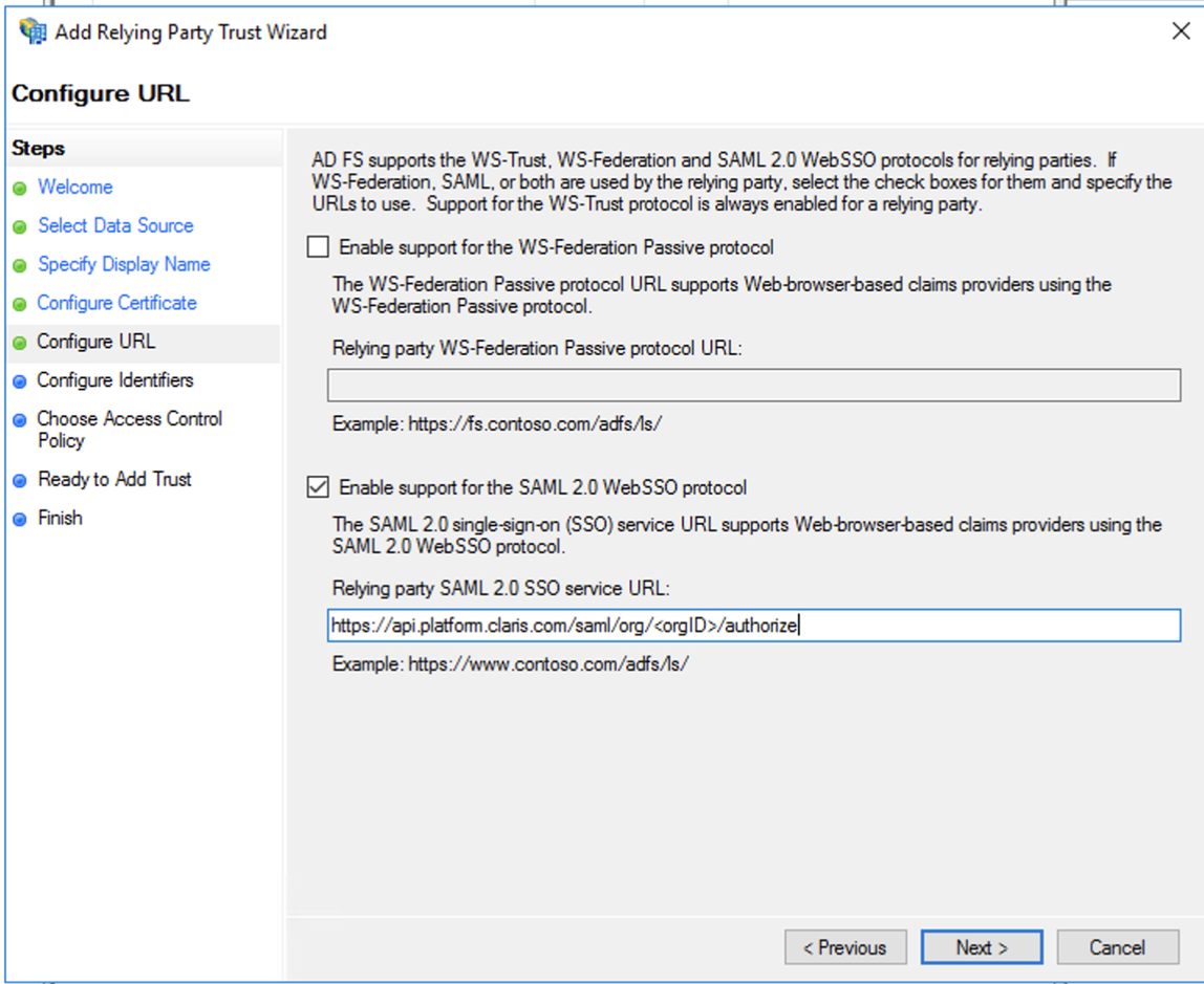 Active Directory-Verbunddienste, Vertrauensassistent der vertrauenden Seite URL konfigurieren
