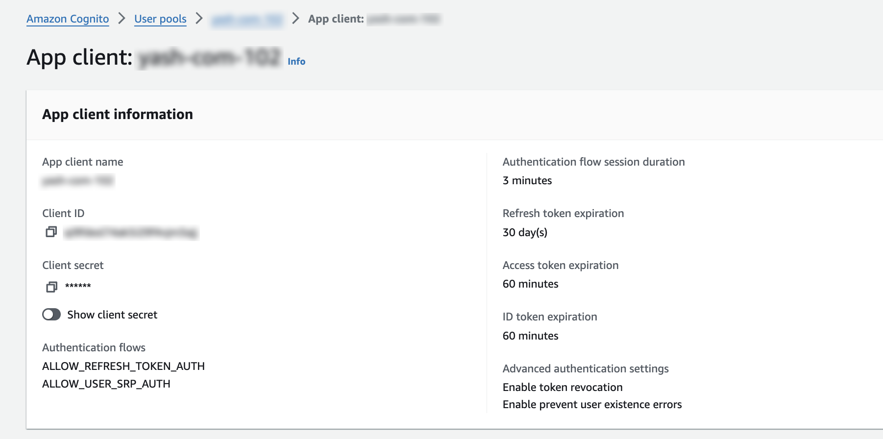 Amazon Cognito, App-Client-Informationen
