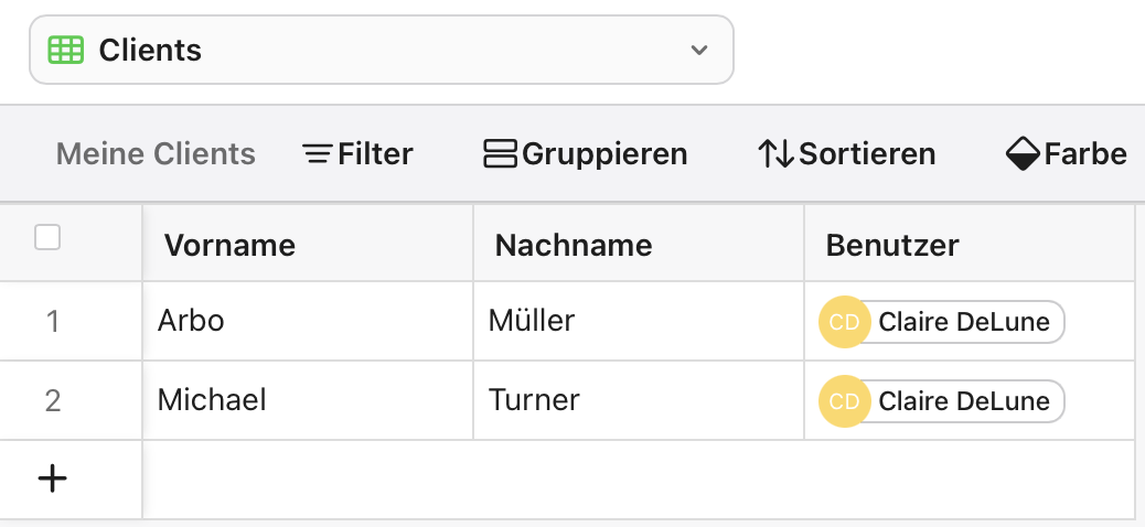 Datenfilter, konfigurierte Teammitglied-Ansicht