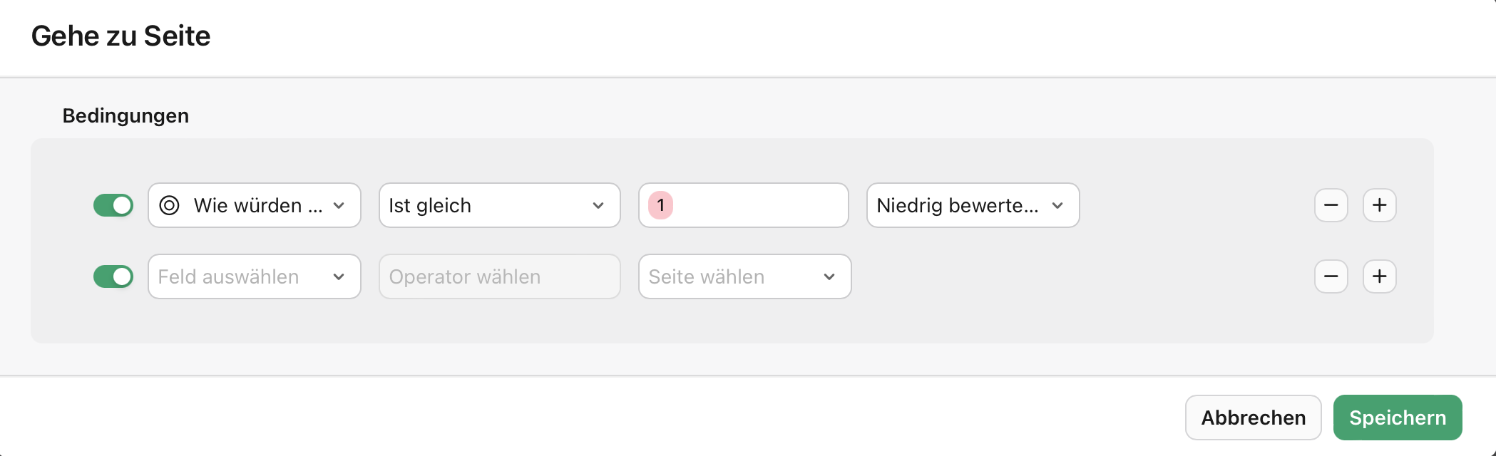  Formularansicht, Bedingte Seitenverzweigung, Bedingung hinzufügen