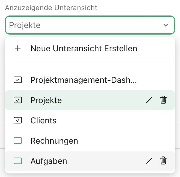 Rahmen, Unteransicht zur Anzeige, Neue Unteransicht erstellen