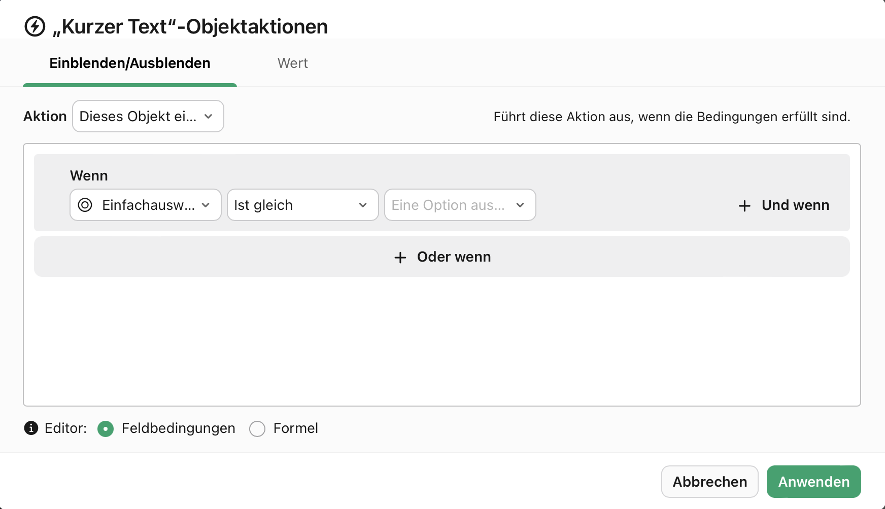 Objektaktionen, Wenn, Bedingung