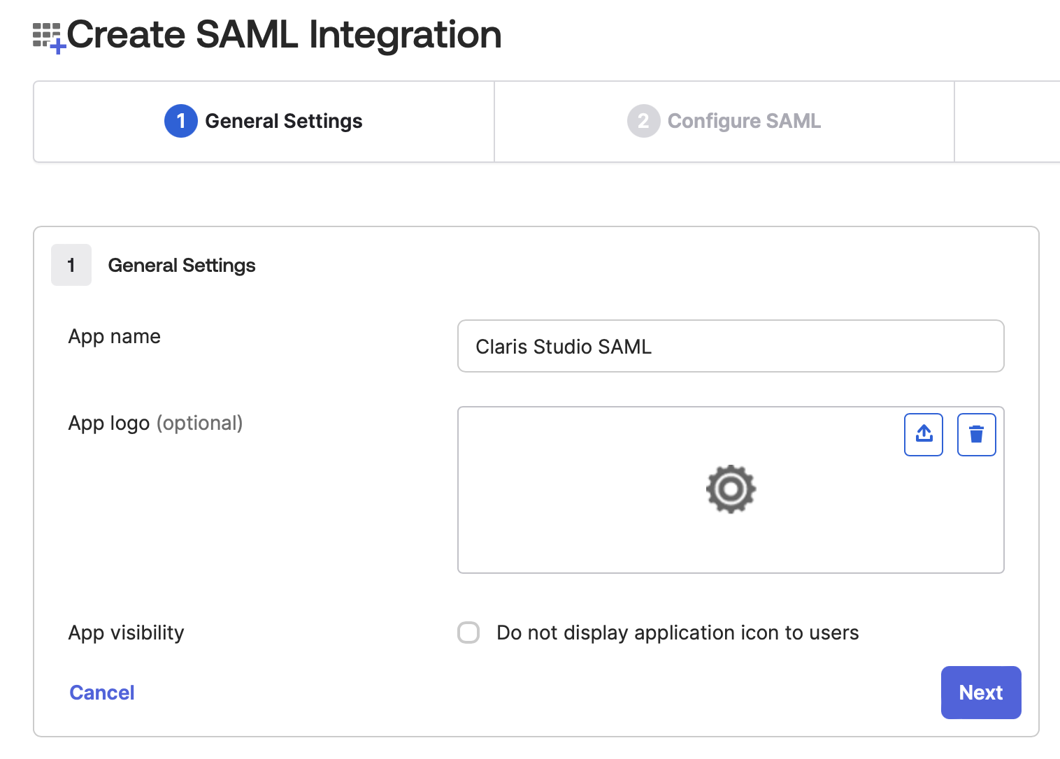 Okta, SAML-Integration erstellen, Allgemeine Einstellungen