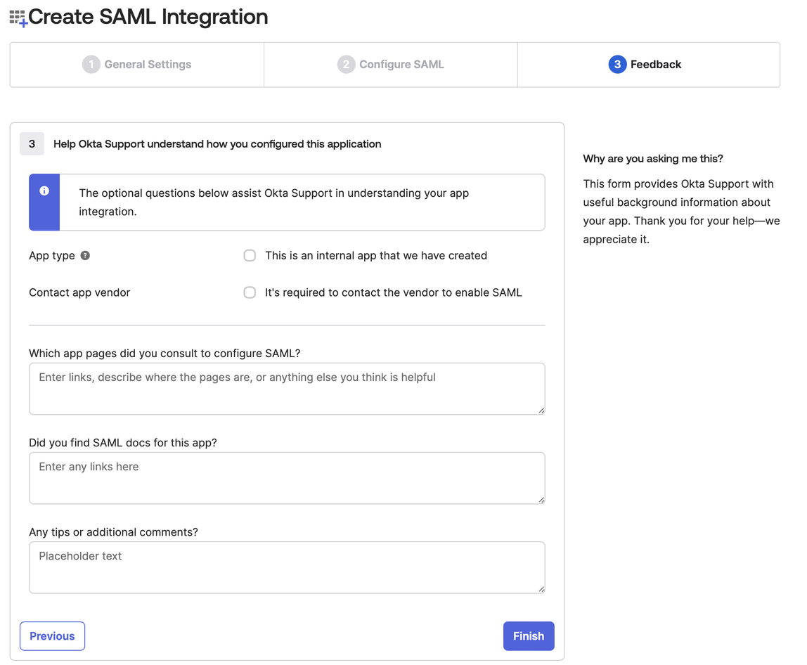 Okta, SAML-Integration erstellen, Fertigstellen
