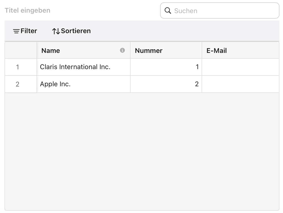 Claris Studio, Tabellenkalkulation