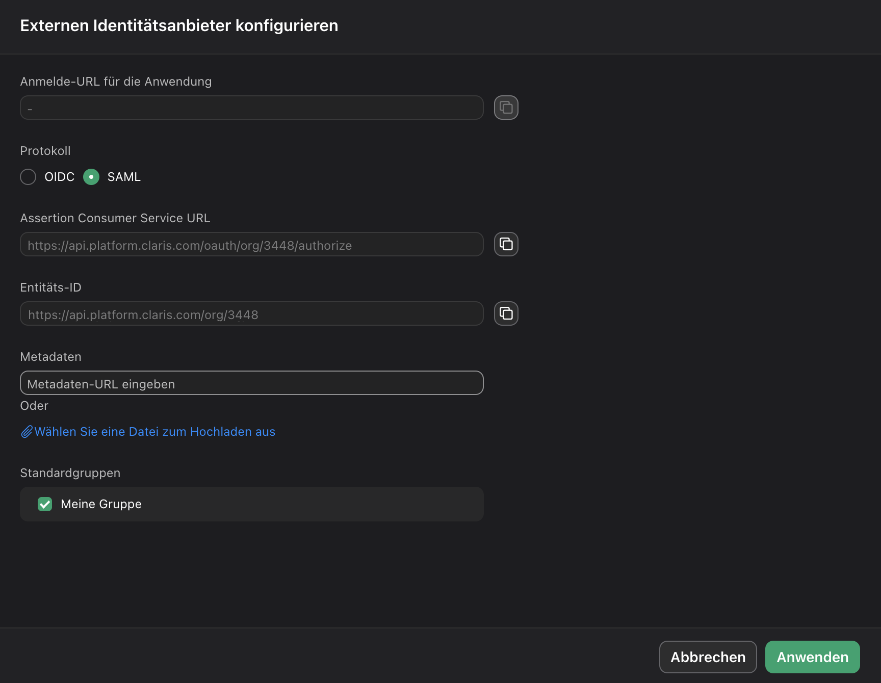 Claris Studio, Google Workspace SAML externer IdP Konfiguration