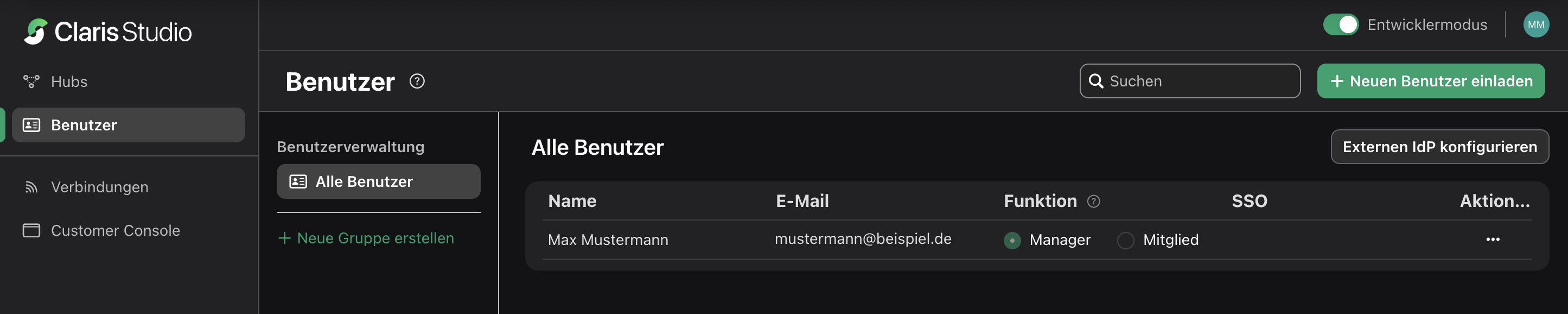 Claris Studio – Einstellungen für externen IdP