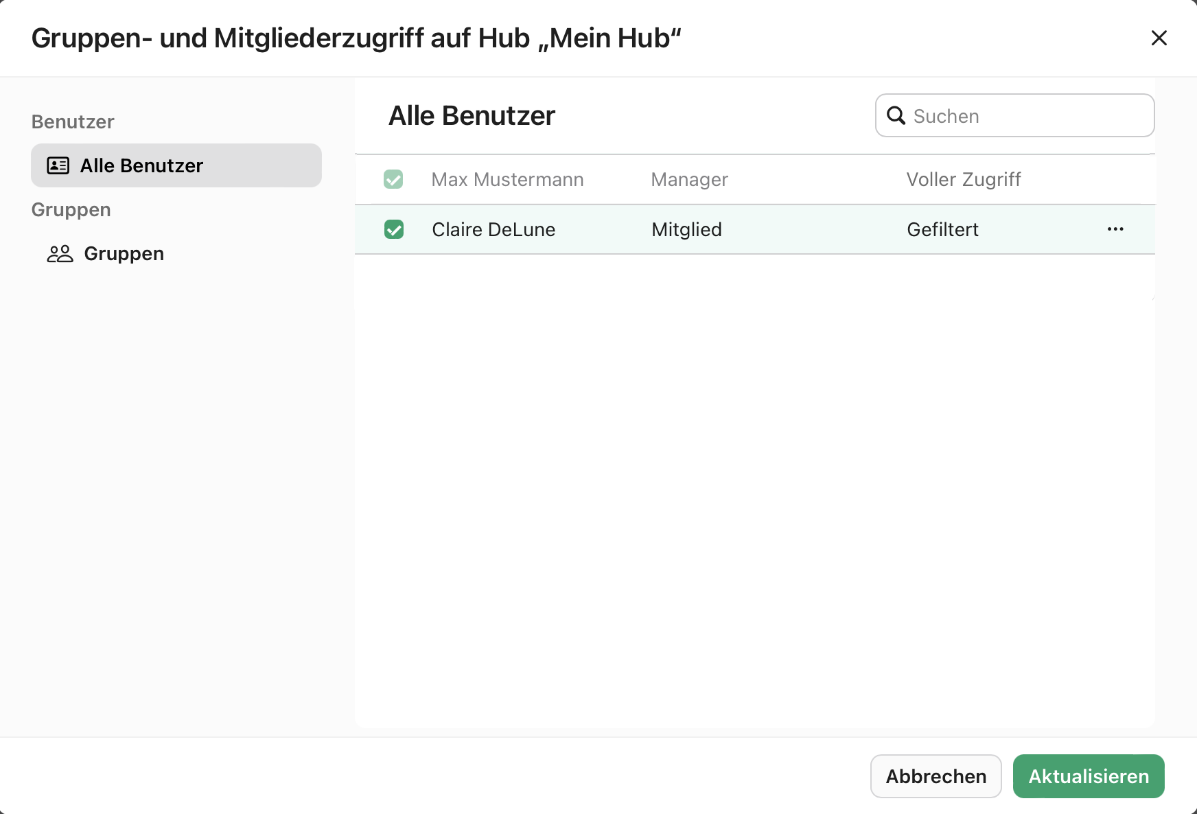 Gruppen- und Mitgliederzugriff auf Hub, Alle Benutzer