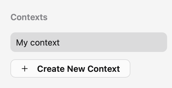 MCP Configuration, Contexts, Create New Context