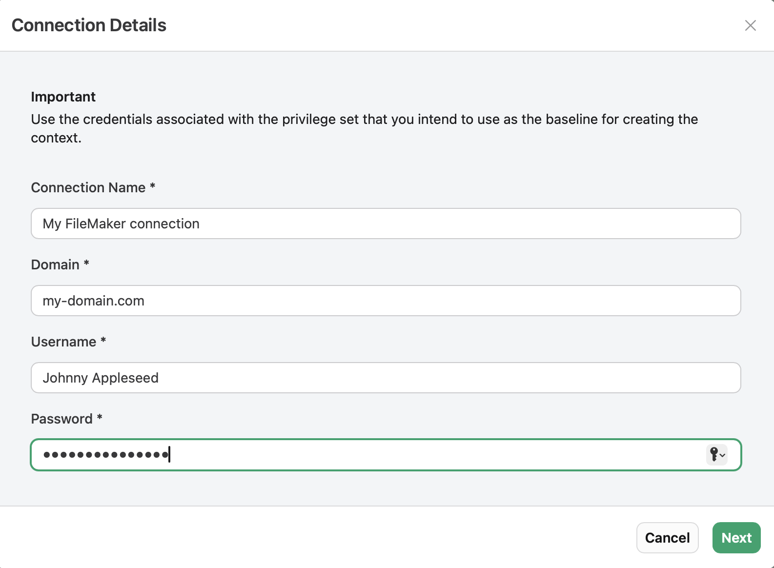 Claris MCP, Add Connection, Connection Details completed