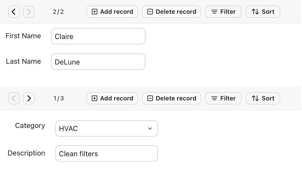 Custom view, subview, two status toolbars each using a different source table