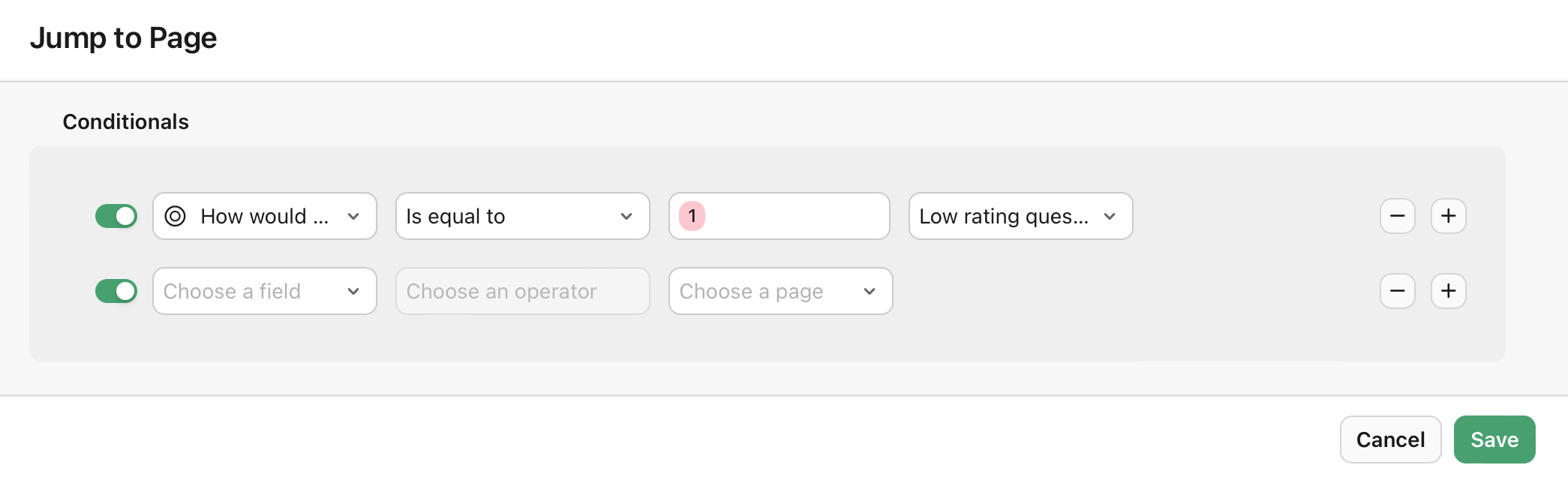 Form view, Conditional Page Branching, Add Condition