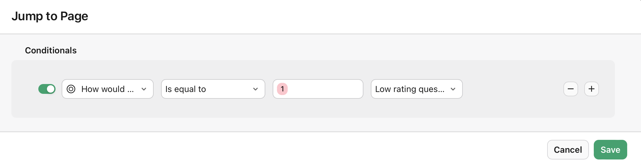 Form view, Conditional Page Branching, Configured Condition