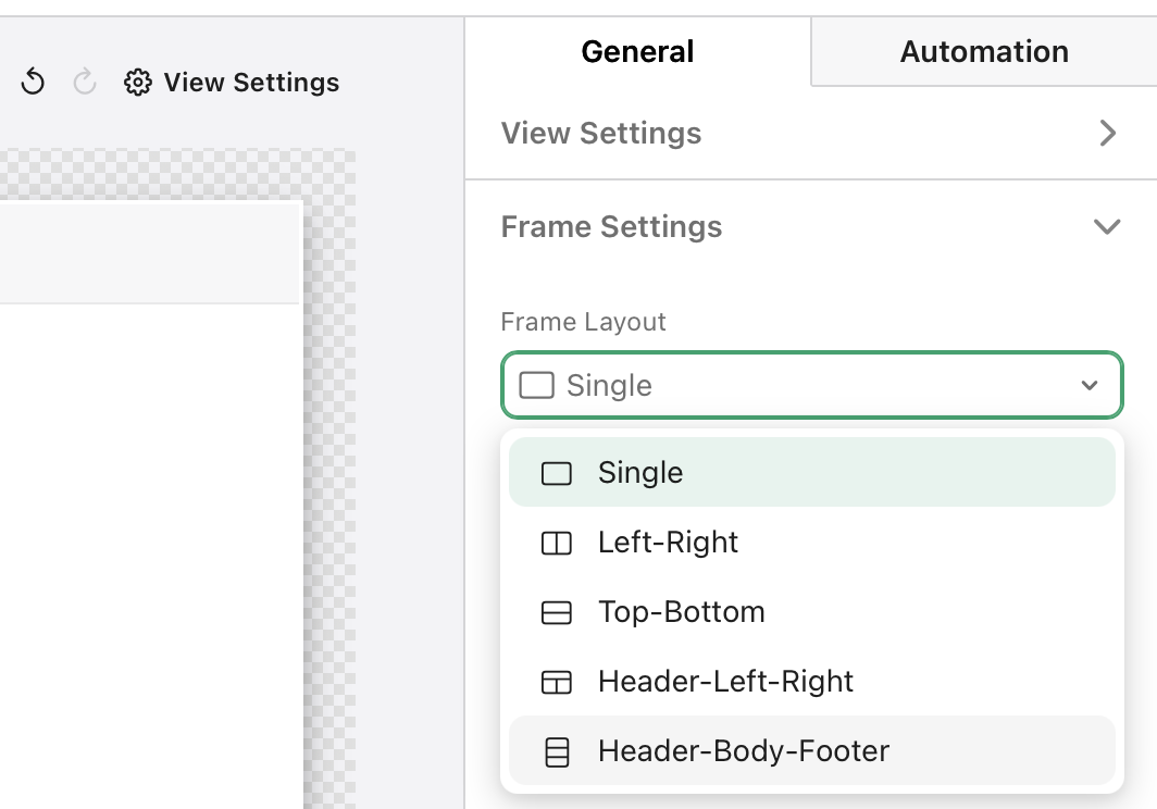 Frames, Frame Settings, Frame Layout