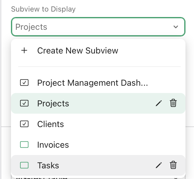 Frames, Subview to Display, Create New Subview