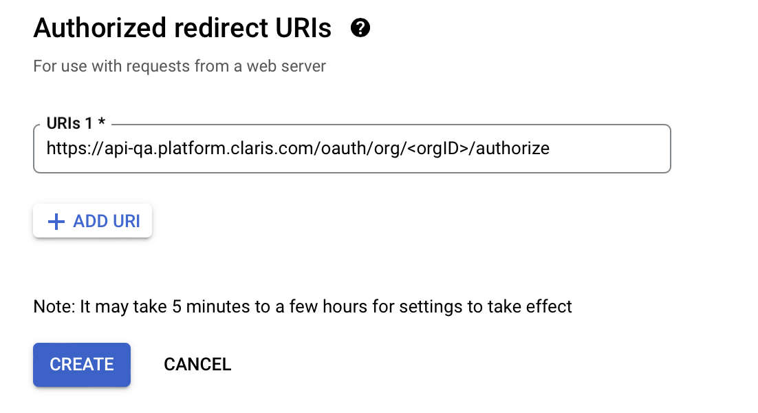 Google Workspace OIDC, authorized redirect URIs, create