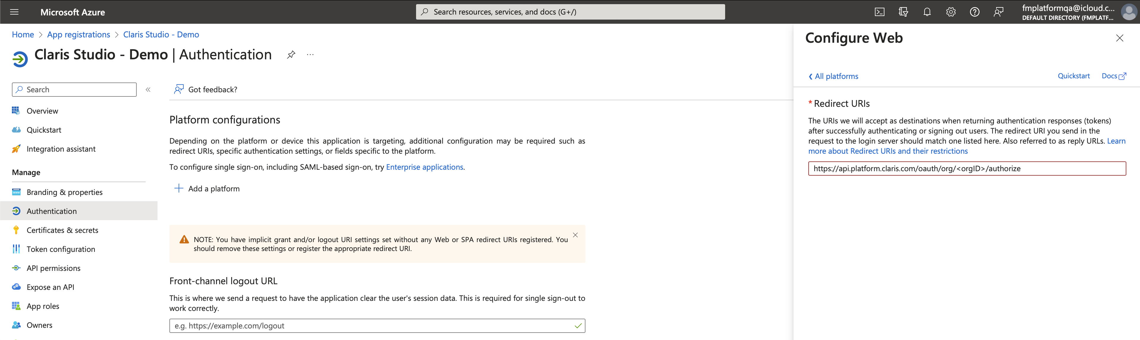 Microsoft Azure, Authentication, Redirect URI