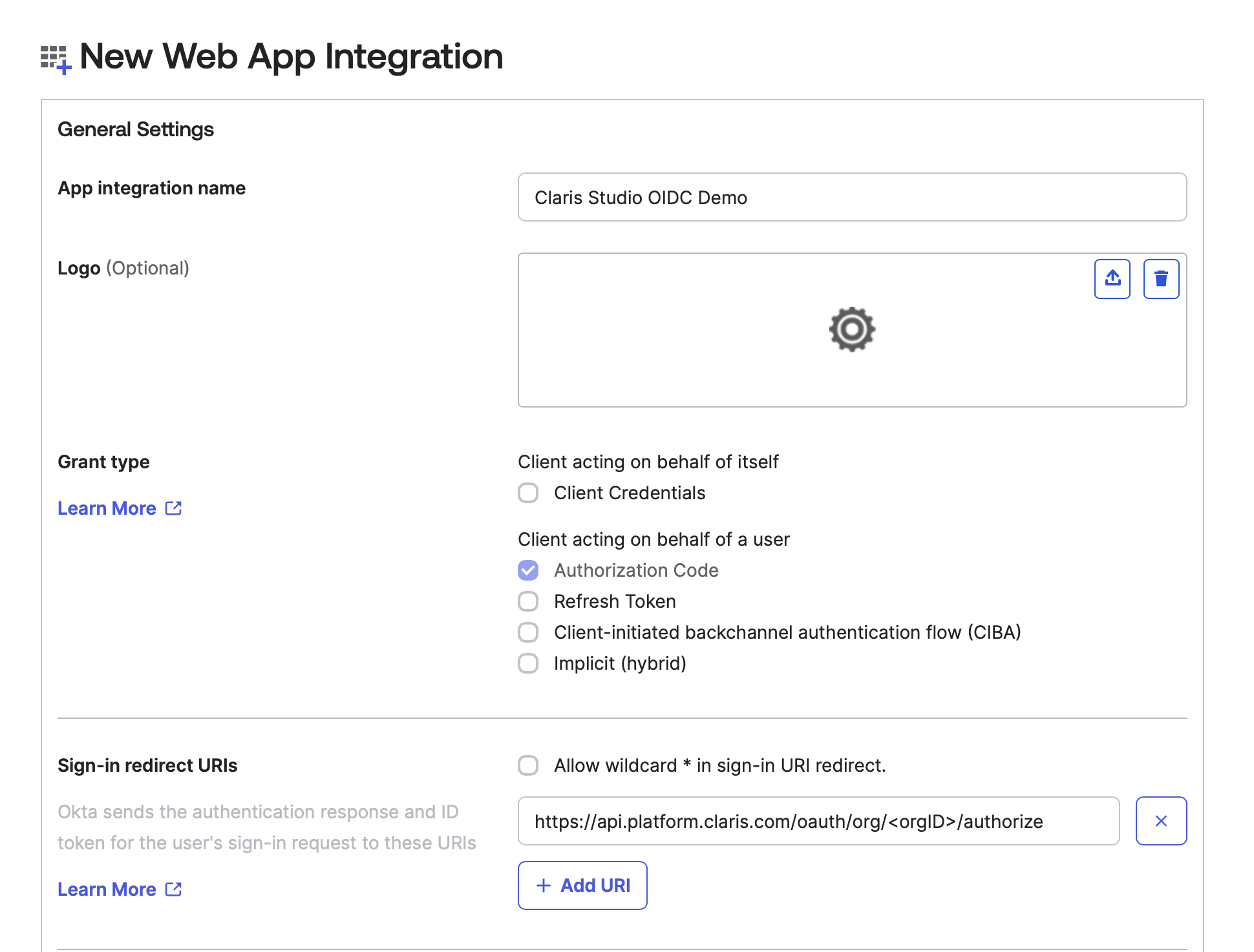 Okta, New Web App Integration, App integration name, Sign-in redirect URIs