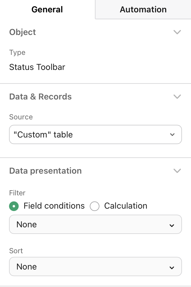 Properties pane, General tab