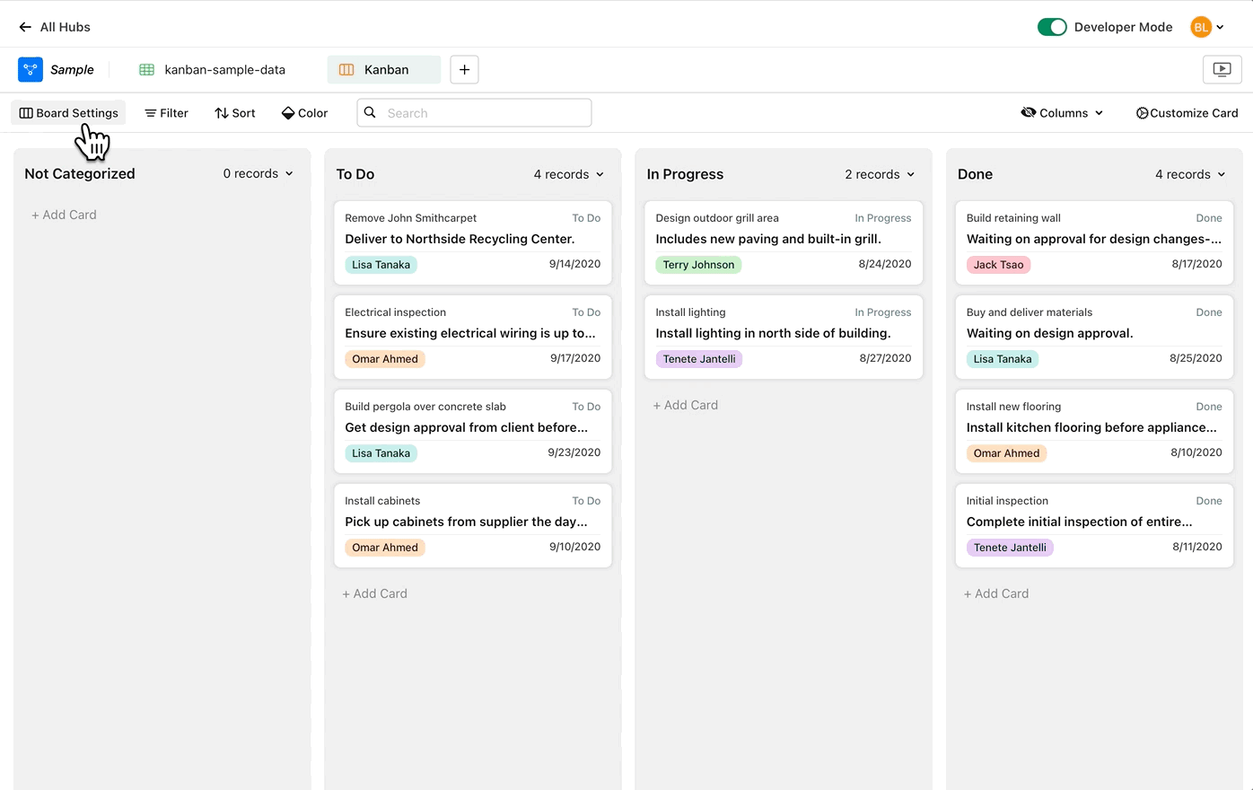 Click to play Change or create a field to use to sort your cards into columns
