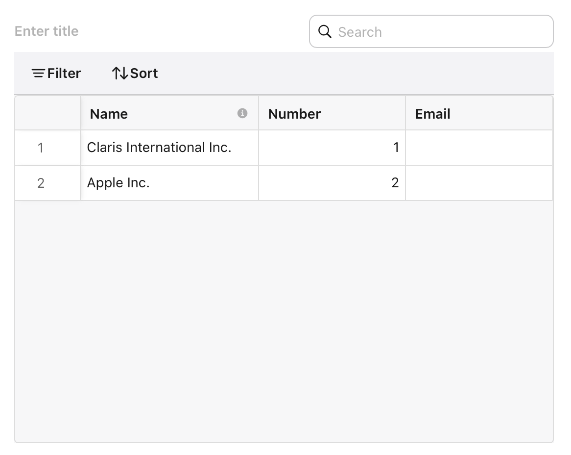 Claris Studio, Spreadsheet