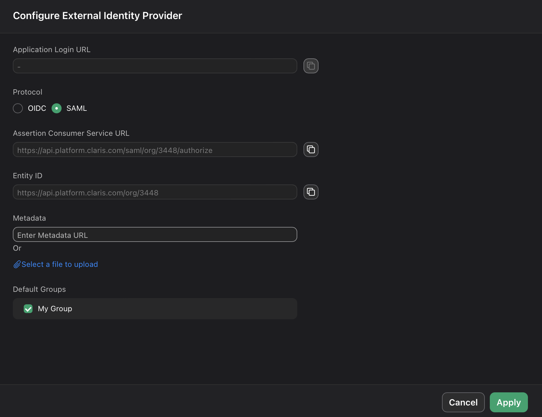 Claris Studio, Google Workspace SAML external IdP configuration