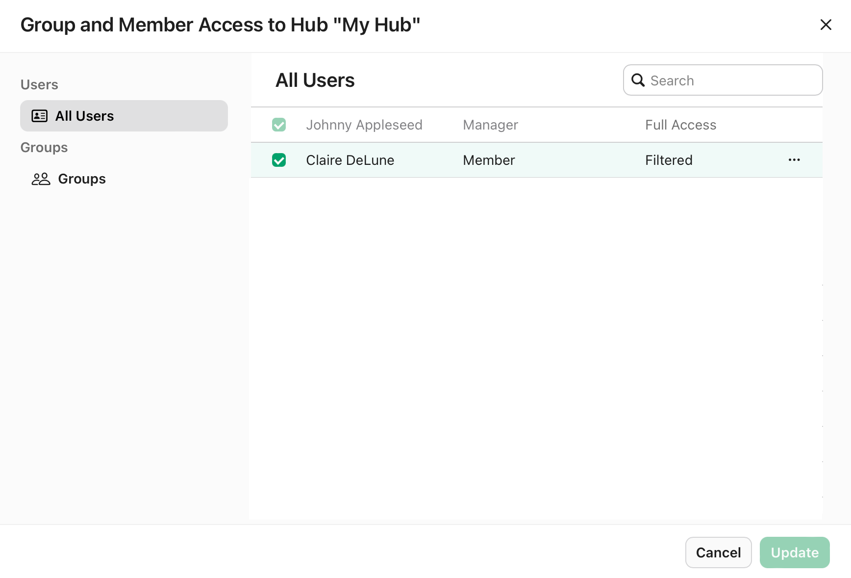 Group and Member Access to Hub, All Users