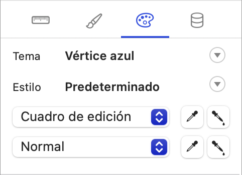 Panel Inspector con las pestañas Posición, Estilos, Apariencia y Datos en Windows