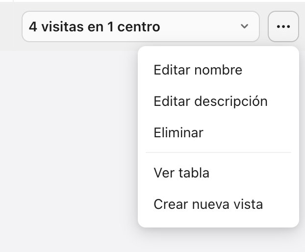 Pestaña Fuentes de datos, menú de tabla