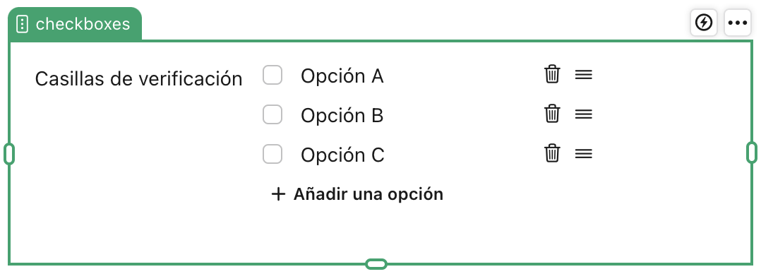Objeto de campo de casillas de verificación