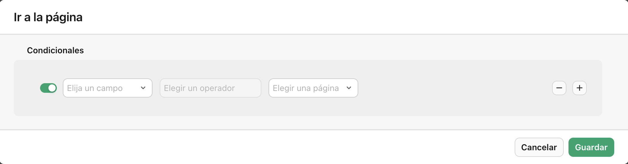 Vista formulario, Bifurcación condicional de páginas, Vaciar condición