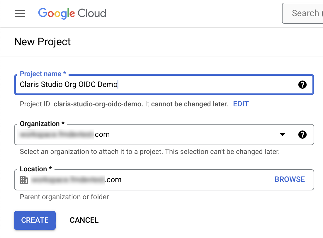 OIDC en Google Workspace, crear nuevo proyecto
