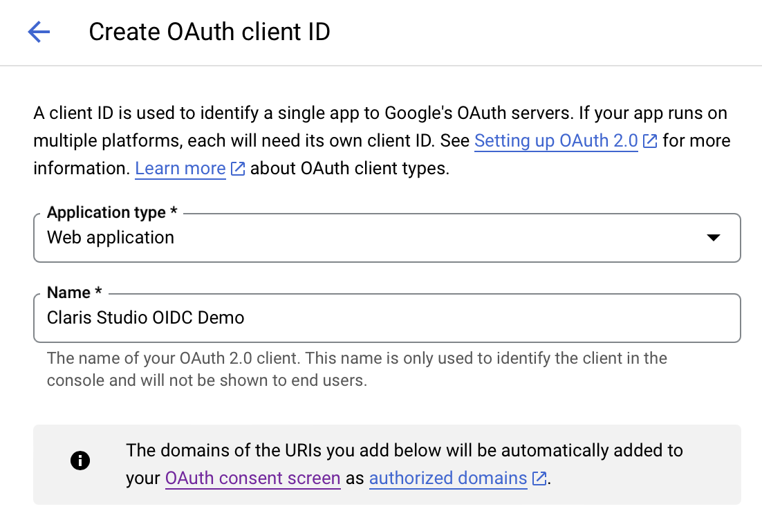 OIDC en Google Workspace, ID de cliente OAuth, tipo de aplicación
