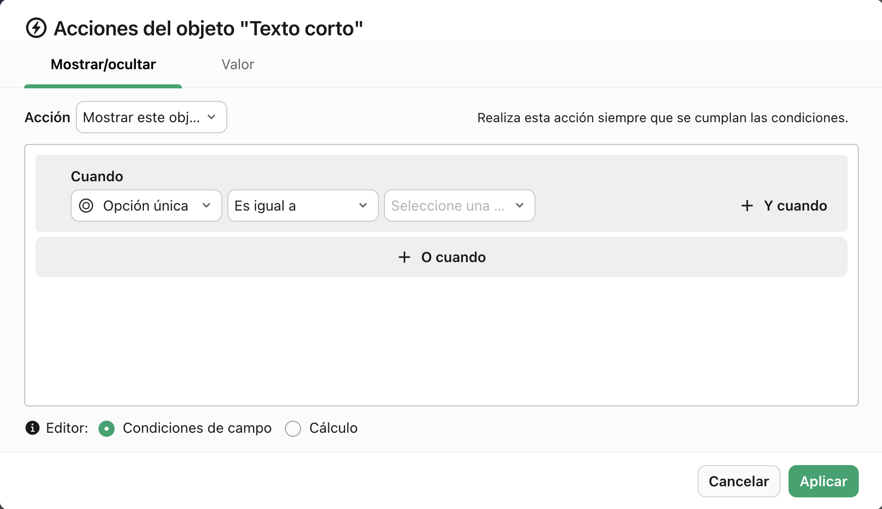 Acciones de objeto, When, Condición