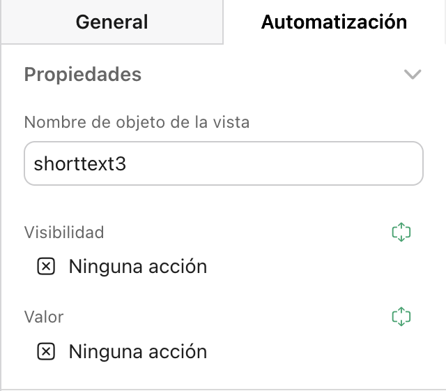 Pestaña Automatización, Propiedades, Visibilidad y Valor