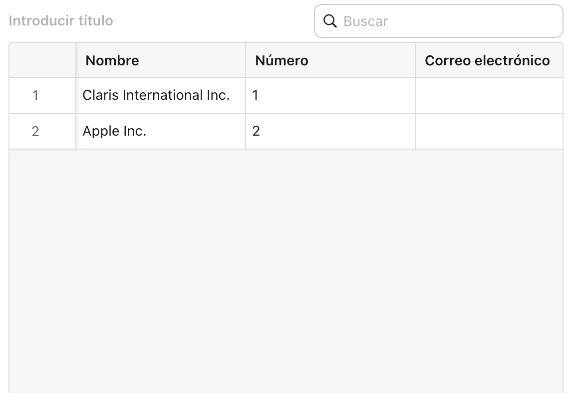 Claris Studio, Hoja de cálculo