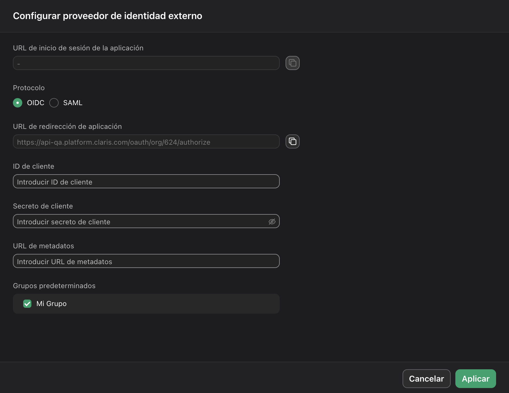 Claris Studio, configuración de IdP externo con OIDC en Google Workspace