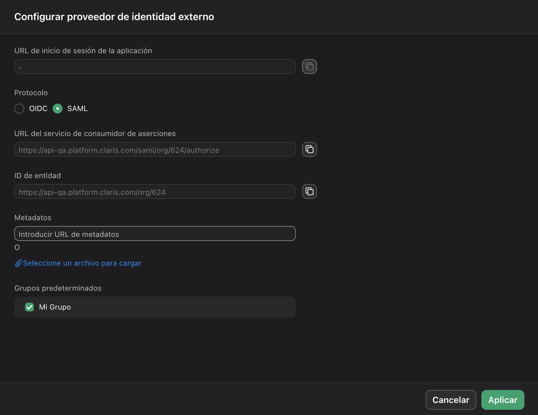 Claris Studio, configuración de IdP externo con SAML en Microsoft Entra ID