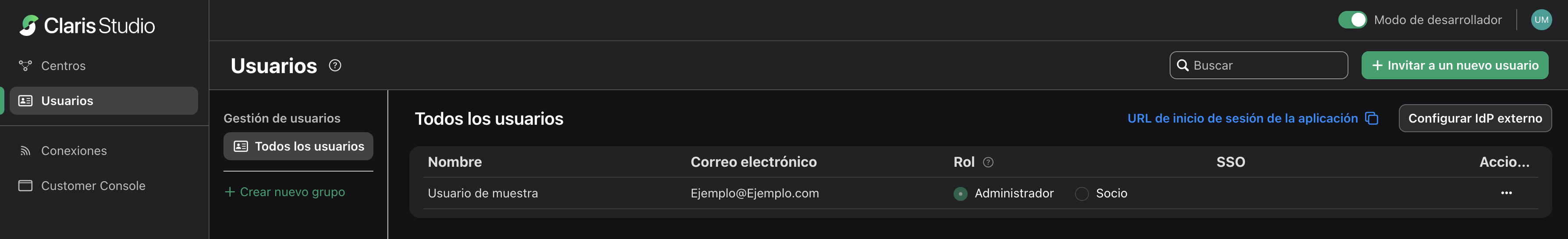 Configuración de IdP externo en Claris Studio