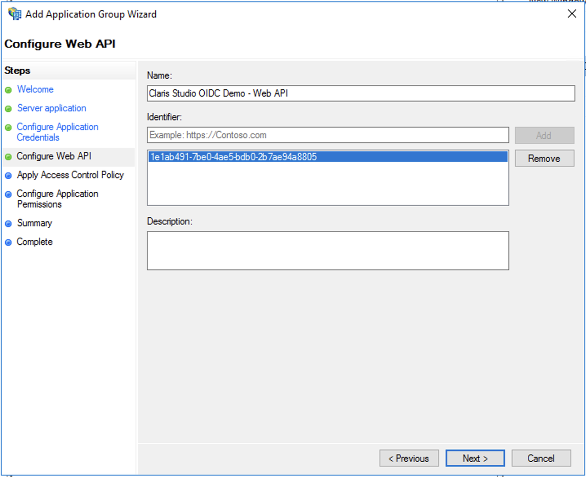 Active Directory Federation Services, assistant du groupe d'applications, identifiant client