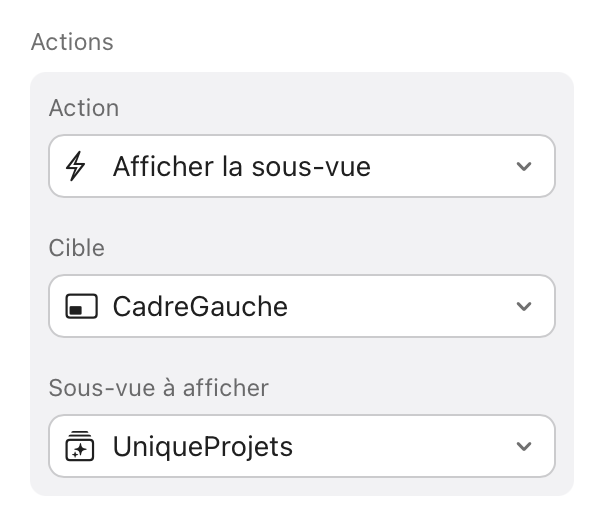Action de bouton, Afficher la sous-vue
