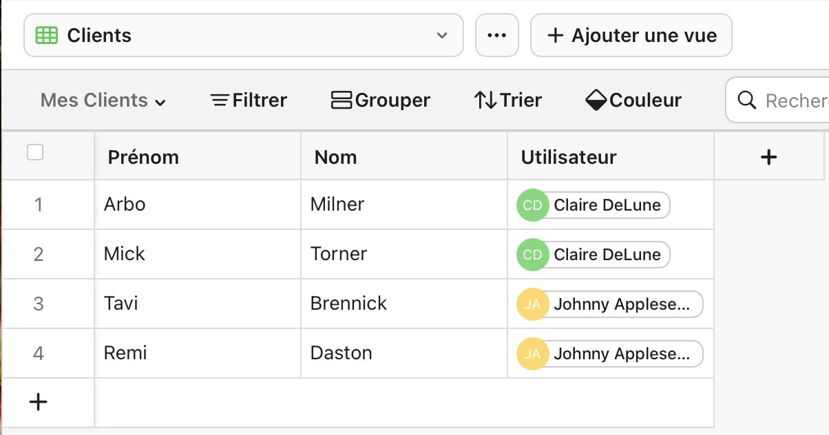 Filtres de données, vue du responsable d'équipe