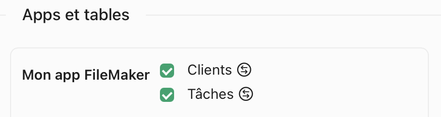 Sources de données, applications et tables, configuration des mises en correspondance