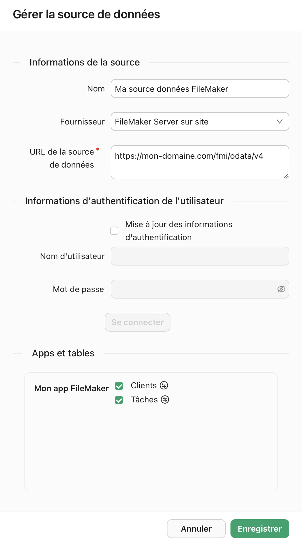 onglet Sources de données, boîte de dialogue Créer une nouvelle source de données