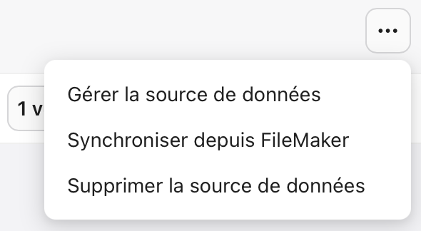 onglet Sources de données, menu Source de données FileMaker