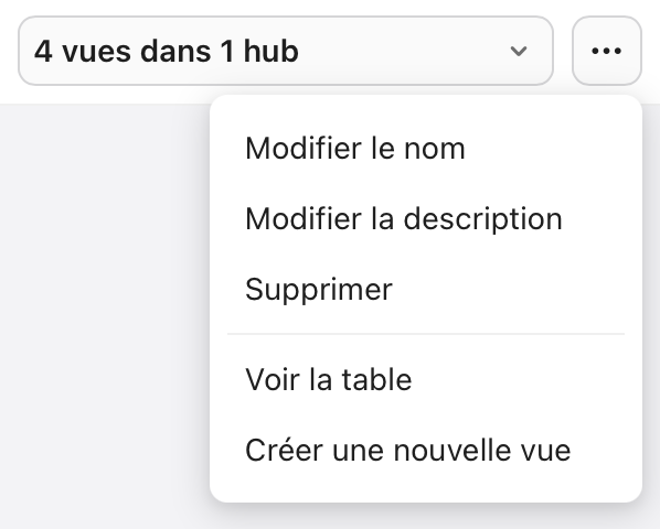 onglet Sources de données, menu Table