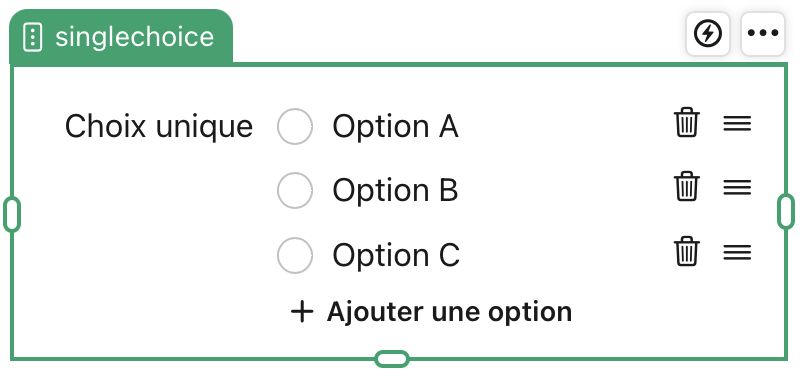 Objet de rubrique Choix unique