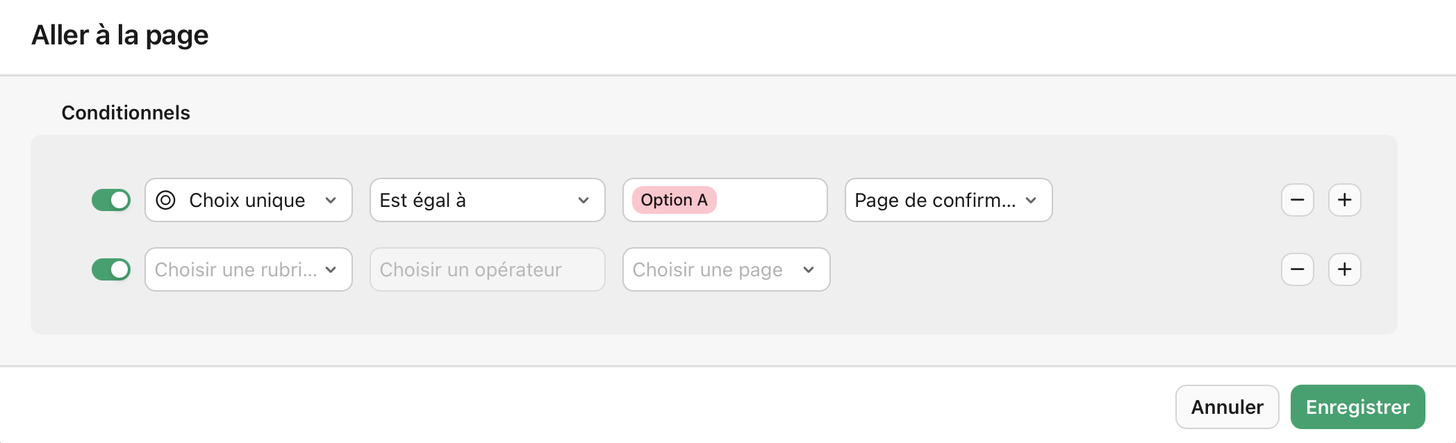 Vue Formulaire, Branchement de page conditionnel, Ajouter condition